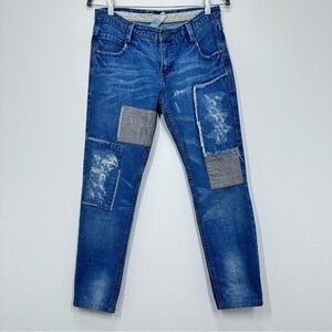 Folded & Hung Patchwork Slim Fit High Rise Medium Wash Denim Jeans Size 30